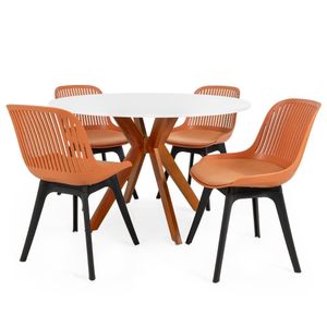 Conjunto Mesa De Jantar Redonda Marci 120cm Branca Com 4 Cadeiras Design Marcela - Marrom
