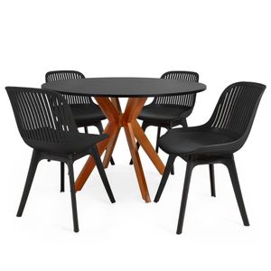 Conjunto Mesa De Jantar Redonda Marci 120cm Preta Com 4 Cadeiras Design Marcela - Preto