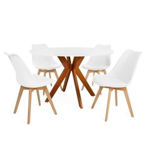 Conjunto Mesa De Jantar Redonda Marci 120cm Branca Com 4 Cadeiras Leda - Branco