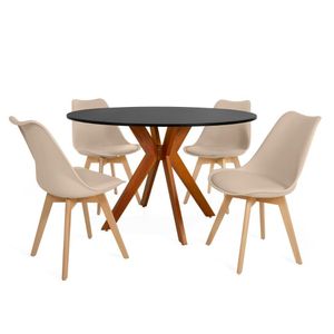 Conjunto Mesa De Jantar Redonda Marci 120cm Preta Com 4 Cadeiras Leda - Nude