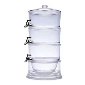 Suqueira Tripla Dispenser 3 Em 1 Grande 10,5 Litros Acrilica Multiuso Empilhavel Independente Kit Refresqueira Suco Agua