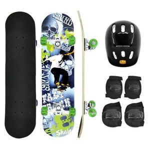 Skate Infantil Montado Com Kit Proteção Capacete E Joelheira