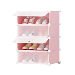 Sapateira Organizador 4 Portas Armario Guarda Roupa Brinquedos Portatil 4 Prateleiras Modular Infantil Adulto Praia Rosa
