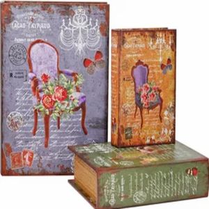 Kit 3 Cofre Livro Falso Decorativo Fake Porta Objetos Madeira Documentos Estilo Antigo Secreto Caixa Magnetico