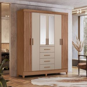 Guarda Roupa Aruba Frisado 6 Portas 2 Espelhos 4 Gavetas Carvalho/fendi