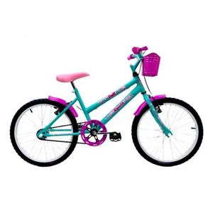 Bicicleta Aro 20 Infantil Feminina + Cest. Verde-claro