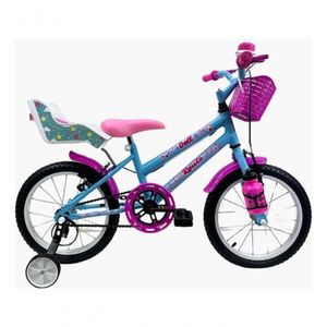 Bicicleta Infantil Aro 16 Feminina + Cadeirinha + Rodinhas Azul-celeste