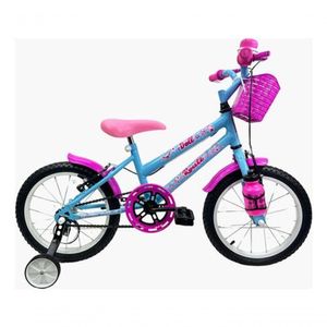 Bicicleta Infantil Aro 16 Feminina + Rodinhas Laterais Azul-celeste