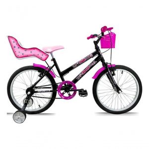 Bicicleta Infantil Aro 20 Feminina + Rodinha + Cadeira Preto