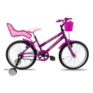 Bicicleta Infantil Aro 20 Feminina + Rodinha + Cadeira Pink