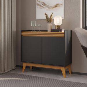 Buffet Aparador Ripado 2 Portas Com Pés De MDF Astúrias 92cm Preto Cedro