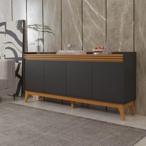 Buffet Aparador Ripado 4 Portas Com Pés De MDF Astúrias 180cm Preto Cedro