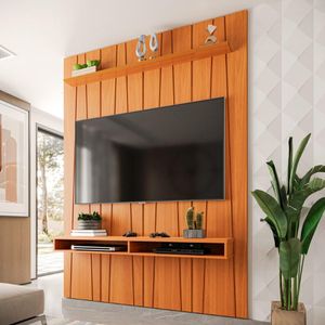 Painel Ripado Horizon Para TV Até 75 Polegadas Com Nicho 180cm Cedro