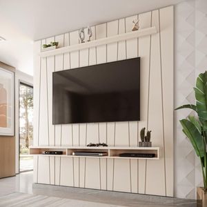 Painel Ripado Horizon Para TV Até 75 Polegadas Com Nicho 225cm Off White
