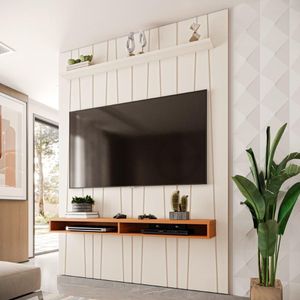 Painel Ripado Horizon Para TV Até 75 Polegadas Com Nicho 180cm Off White Cedro