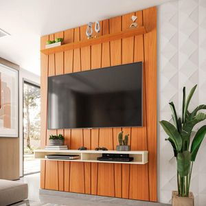 Painel Ripado Horizon Para TV Até 75 Polegadas Com Nicho 180cm Cedro Off White