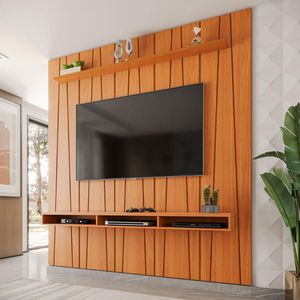Painel Ripado Horizon Para TV Até 75 Polegadas Com Nicho 225cm Cedro