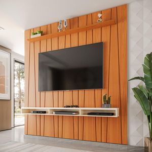 Painel Ripado Horizon Para TV Até 75 Polegadas Com Nicho 225cm Cedro Off White