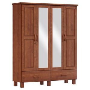 Guarda Roupa Madeira Maciça 4 Portas 2 Gavetas Espelho 157 Cm 1142 Imbuia Milani Store
