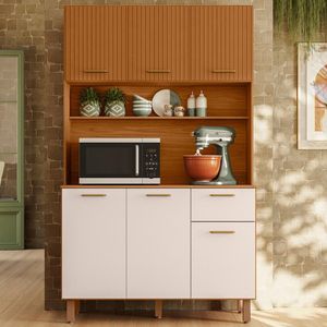 Cozinha Compacta 6 Portas 1 Gaveta 110 Cm Livi Freijó Ripado Off White Pln