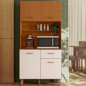 Cozinha Compacta 4 Portas 1 Gaveta 90 Cm Izzi Freijo Ripado Off White Pln