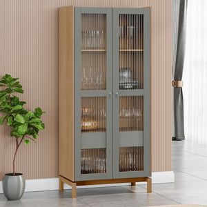 Cristaleira 2 Portas 1 Gaveta Vidro Canelado 180x80 Cm 2157 Oak Ferrolack Milani Store