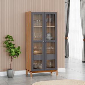 Cristaleira 2 Portas 1 Gaveta Vidro Canelado 180x80 Cm 2157 Tauari Concret Milani Store