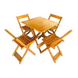 Jogo De Mesa De Bar 70x70 Com 4 Cadeiras Dobrável Em Madeira Mel