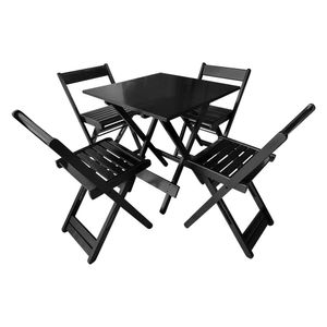 Jogo De Mesa Bar 70x70 Com 4 Cadeiras Dobrável Em Madeira Preto