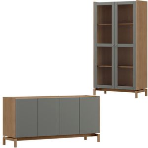 Cristaleira 2p Vidro Balcao Buffet 4p 1g Oak Ferrolack Milani Store Oak Ferrolack