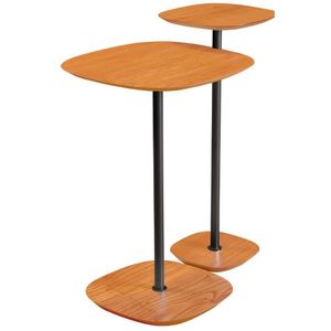Conjunto 2 Mesa Lateral Florença Castanho Em Metal Preto