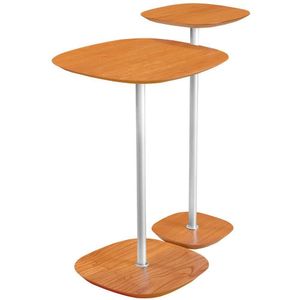 Conjunto 2 Mesa Lateral Florença Castanho Em Metal Cromado