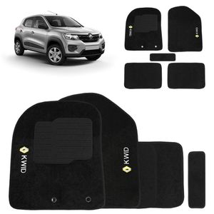 Jogo De Tapete Carpete Kwid 2017 A 2025 Preto 5 Peças