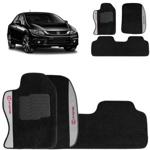 Jogo De Tapete Carpete New Civic 2014 A 2016 Preto 3 Peças