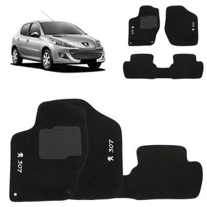 Jogo De Tapete Carpete Peugeot 307 2002 A 2012 Preto 3 Peças
