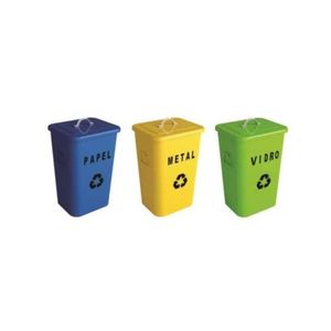 Kit Lixeira Vintage Coleta Seletiva Retangular 3 Peças Verde Azul Amarela 26l Ghelplus