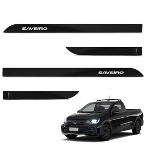 Jogo De Friso Lateral Saveiro 2021 A 2024 Preto Ninja