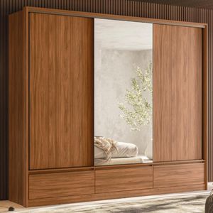 Guarda Roupa Casal 3 Portas Com Espelho E 7 Gavetas Lounge Nogueira Preto Prime Tx