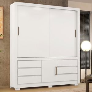 Guarda Roupa Casal 3 Portas E 6 Gavetas Arbo Branco Rosa Flex