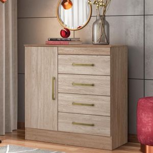 Cômoda 4 Gavetas 1 Porta Com Rodizios Montevidéu Nogal Vanilla Touch