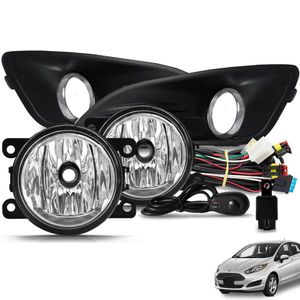 Kit Farol De Milha New Fiesta 2013 A 2016 Botão Alternativo E Moldura Preto