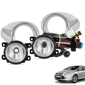 Kit Farol De Milha Focus 2014 2015 Botão Touch Moldura Cromada