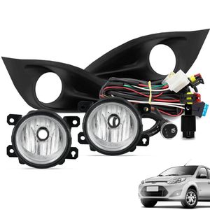 Kit Farol De Milha Fiesta Rocam 2010 A 2012 Botão Touch E Moldura Preto