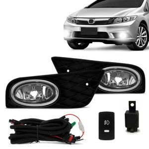 Kit Farol De Milha Civic 2012 A 2014 Auxiliar Neblina Botão Original