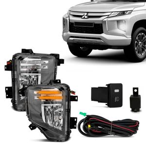 Kit Farol De Milha L200 Triton 2020 A 2023 Led Drl Com Pisca Botão Modelo Original