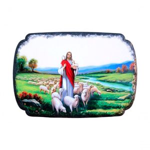 Quadro Mesa Colecionável Jesus Cristo Ovelhas Campo 20x14cm