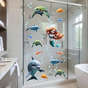 Adesivo Box De Banheiro Infantil Sereia Golfinhos Tartarugas