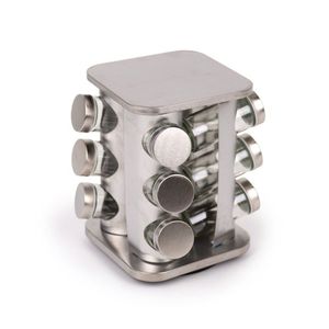 Porta Condimentos E Temperos Giratório Com 12 Potes Em Aço Inox E Vidro