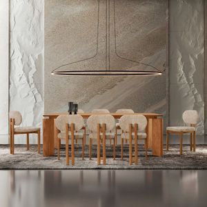 Mesa De Jantar Nala 220cm Madeira Tampo Laminado Com 8 Cadeiras Milano/Imbuia Nat.