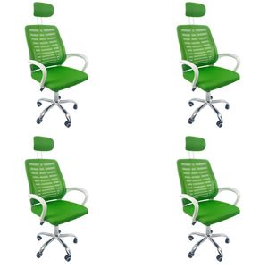 Kit 4 Cadeiras Escritório Diretor Oficial Tela Mesh Apoio Nuca Verde Branco